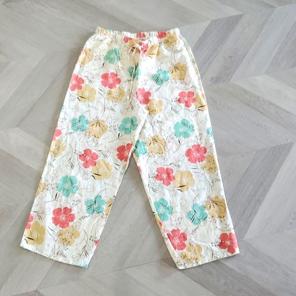 Marc Ware, Hot Cotton Floral Palazzo Linen Pant, Size Med